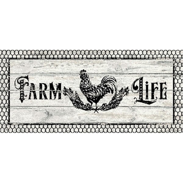Mayberry Rug 20 x 44 in. Cozy Cabin Farm Life Whit Wash Printed Nylon Kitchen Mat & Rug MA375698 - main
